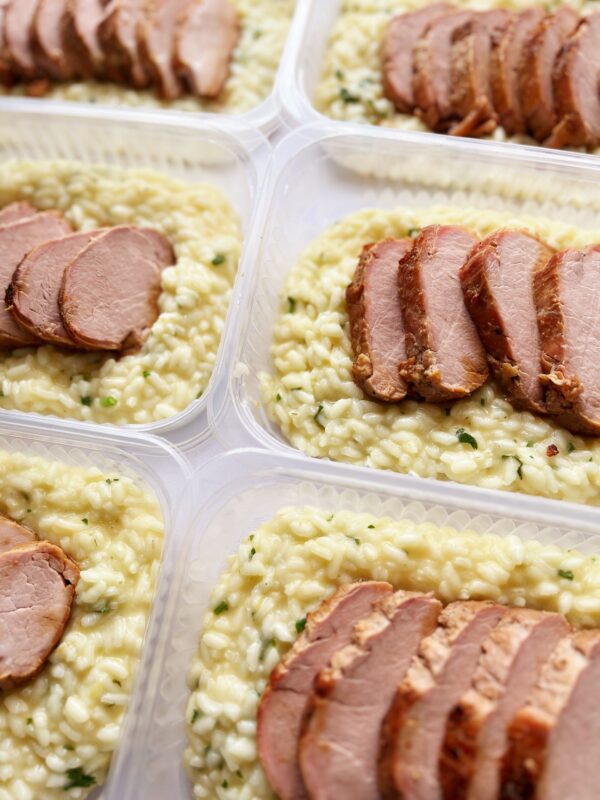 Filé suíno (120g) com risoto de limão siciliano (230g) - prato sem glúten
