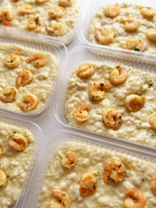 ESGOTA MUITO RÁPIDO! Arroz cremoso com camarões - prato sem glúten (350g)