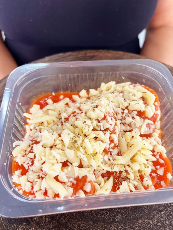 Porção - Polpetone funcional à parmegiana de PATINHO com legumes - 250g