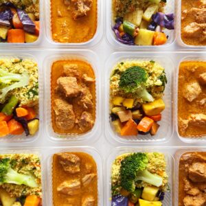 Patinho suíno (180g), couscous marroquino (90g), legumes (80g) – prato sem lactose