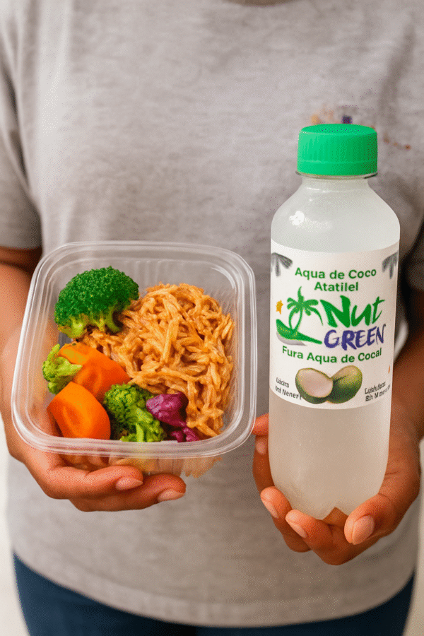 COMBO 24h 🤩 1 salada POCKET de frango com legumes (200g) + 1 água de 🥥 100% natural