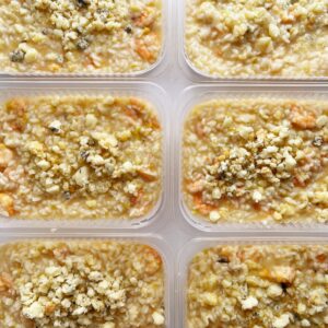 APENAS 24H NO VALOR DO KIT 🗣️ Risoto de alho poró com camarões aos três queijos – prato sem glúten (350g)