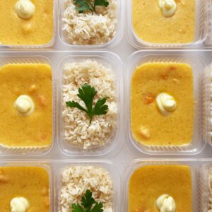 Camarão ao creme de aipim com Catupiry®️(205g), arroz branco (145g) – prato sem glúten