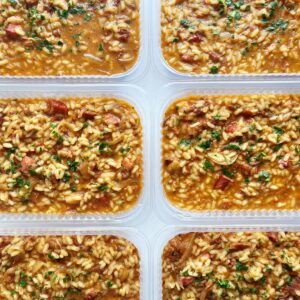 Risoto de carne de panela, bacon e cebola caramelizada – prato sem glúten (350g)