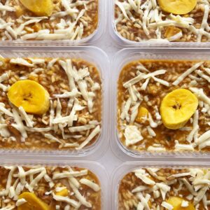 Risoto Sertanejo – carne do sol, banana da terra e queijo coalho – prato sem glúten- (350g)