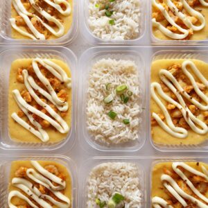 Camarão ao creme de aipim com Catupiry®️ (220g), arroz branco (130g) – prato sem glúten