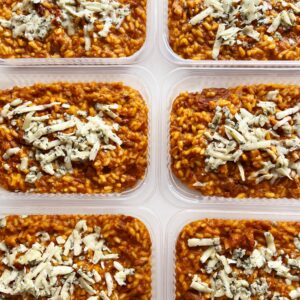 Risoto de carne de panela com abóbora ao toque de gorgonzola – prato sem glúten (350g)