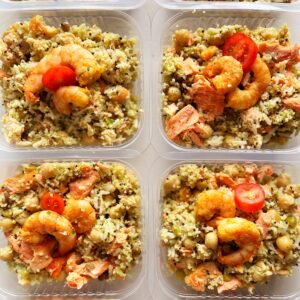 POCKET – salada de couscous marroquino ao pesto com grãos, salmão e camarão – 200g
