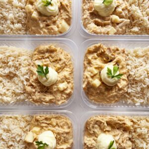 Frango cremoso com palmito e requeijão (220g), arroz (130g) – prato sem glúten