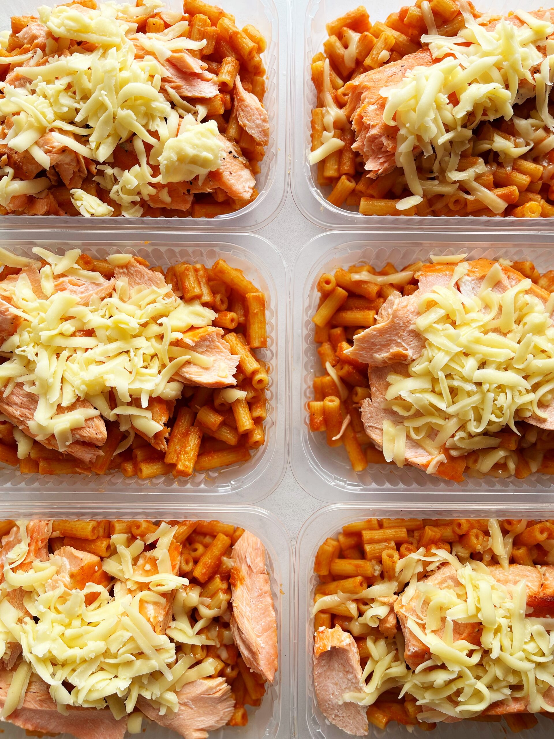 Salmão ao forno com mussarela (120g), mini rigatoni sem glúten (230g)