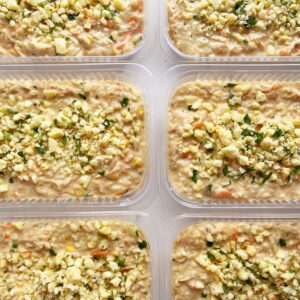 Arroz cremoso de forno com frango, palmito, cenoura, milho, mussarela e provolone – prato sem glúten (350g)