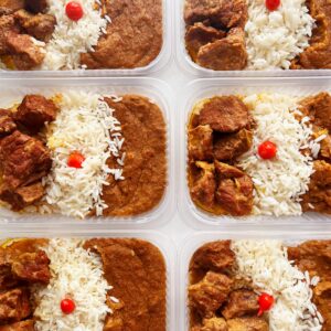 Cupim na pressão (120g), arroz (80g), pirão (feito com defumados, 150g) – prato sem glúten/lactose
