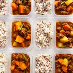 Carne de panela com legumes (220g), arroz com quinoa (130g) – prato sem glúten/lactose