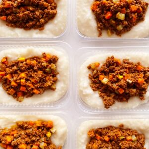 Carne moída com legumes (150g), purê de inhame (200g) – prato sem glúten
